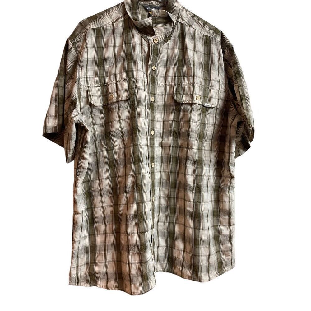 Eddie Bauer Men's Short Sleeve Plaid Button Down Shirt Size XL Brown/Green